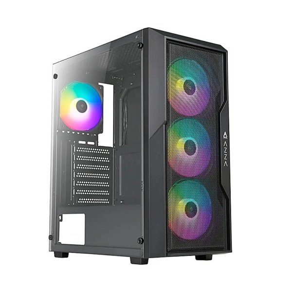 CASE AZZA FIGTHER AZ-290 Gaming Vidrio-Templado 7Slots 4 Ven. 2USB3.0 USB-C RGB Mid Tower Black