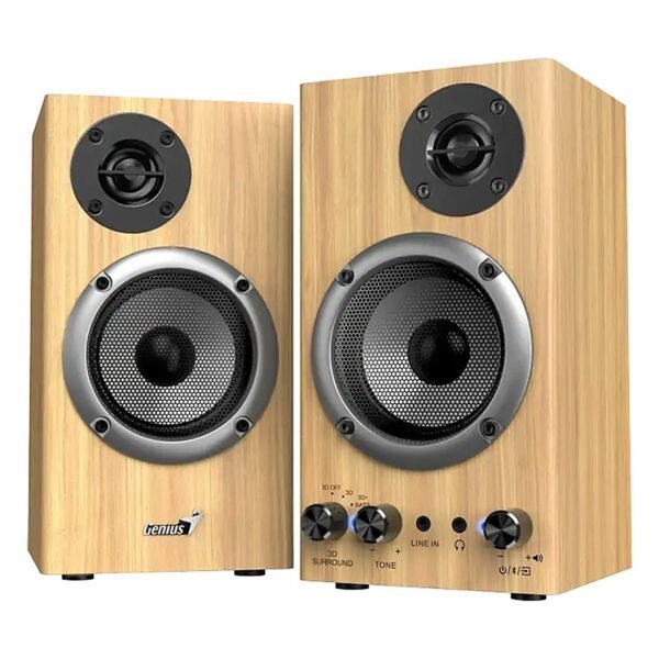 PARLANTE GENIUS/SP-HF520BT 2.0 COLOR MADERA /BT 5.3 /RMS 20W /SONIDO ENVOLVENTE 3D /FUENTE 120-24