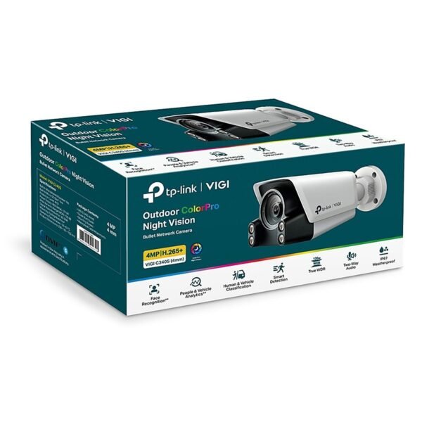 CAMARA TPLINK/VIGI C340S 4MM/EXTERIOR/COLOR PRO/4 MP/ANALISIS DE PERSONAS Y VEHICULOS/POE/AUDIO BI