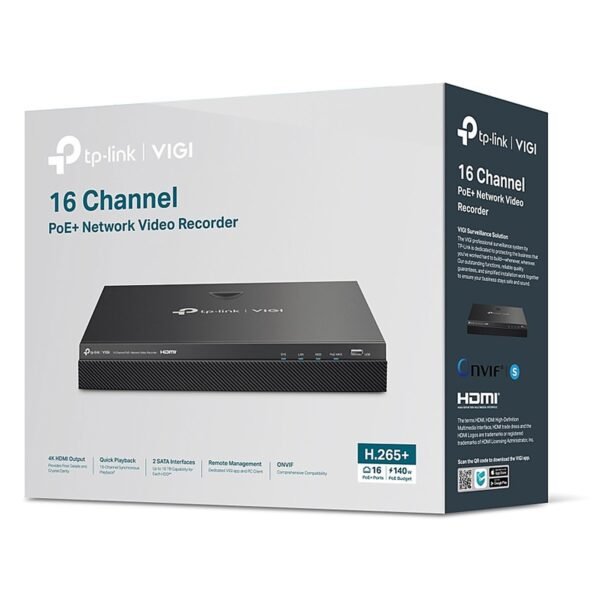 GRABADORA/TPLINK VIGI NVR2016H-16MP/ 168 CANALES POE /H.265 PLUS/ONVIF/SOPORTA HASTA 20TB/140W POE