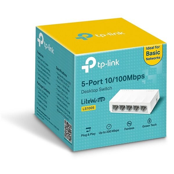 SWITCH TP-LINK LS1005 5 PUERTOS FAST ETERNET, CUBIERTA PLASTICA, DISEÑO ESCRITORIO, PLUG & PLAY