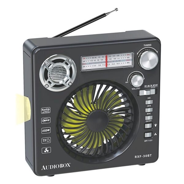 PARLANTE AUDIOBOX/VENTILADOR PORTATIL RECARGABLE RFX-30 FM RADIO BLUETOOTH CARGA SOLAR